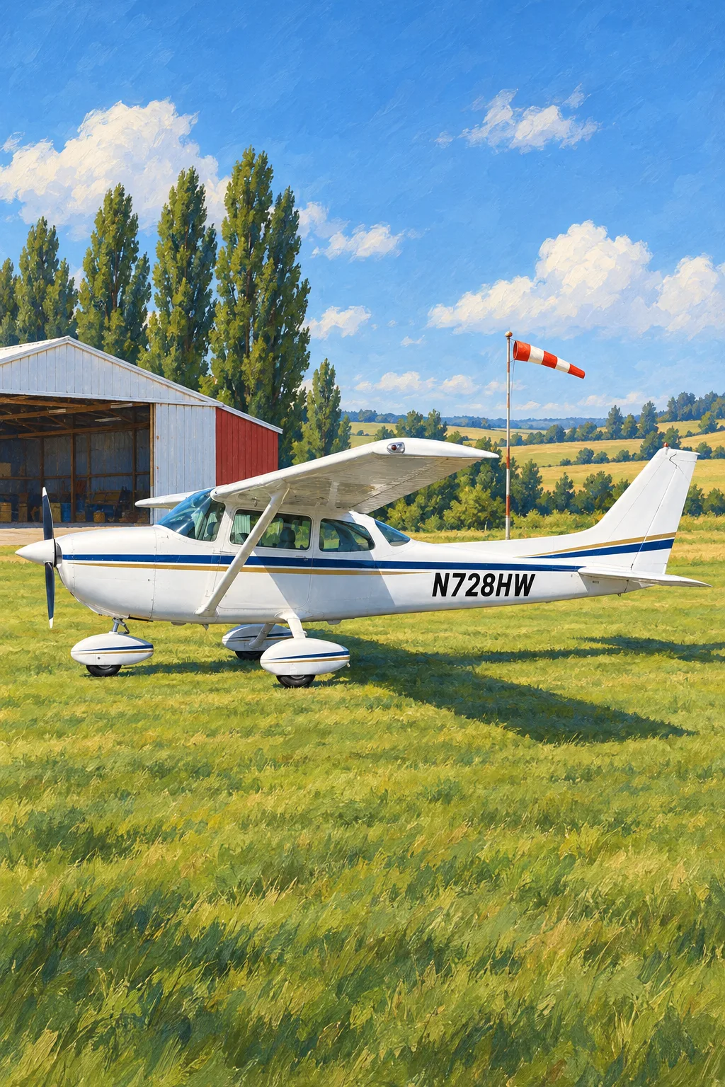 The High-Wing, a sample aircraft, painted in the Airfield Painting 1952 style: Your aircraft, on a sunny airfield in 1952