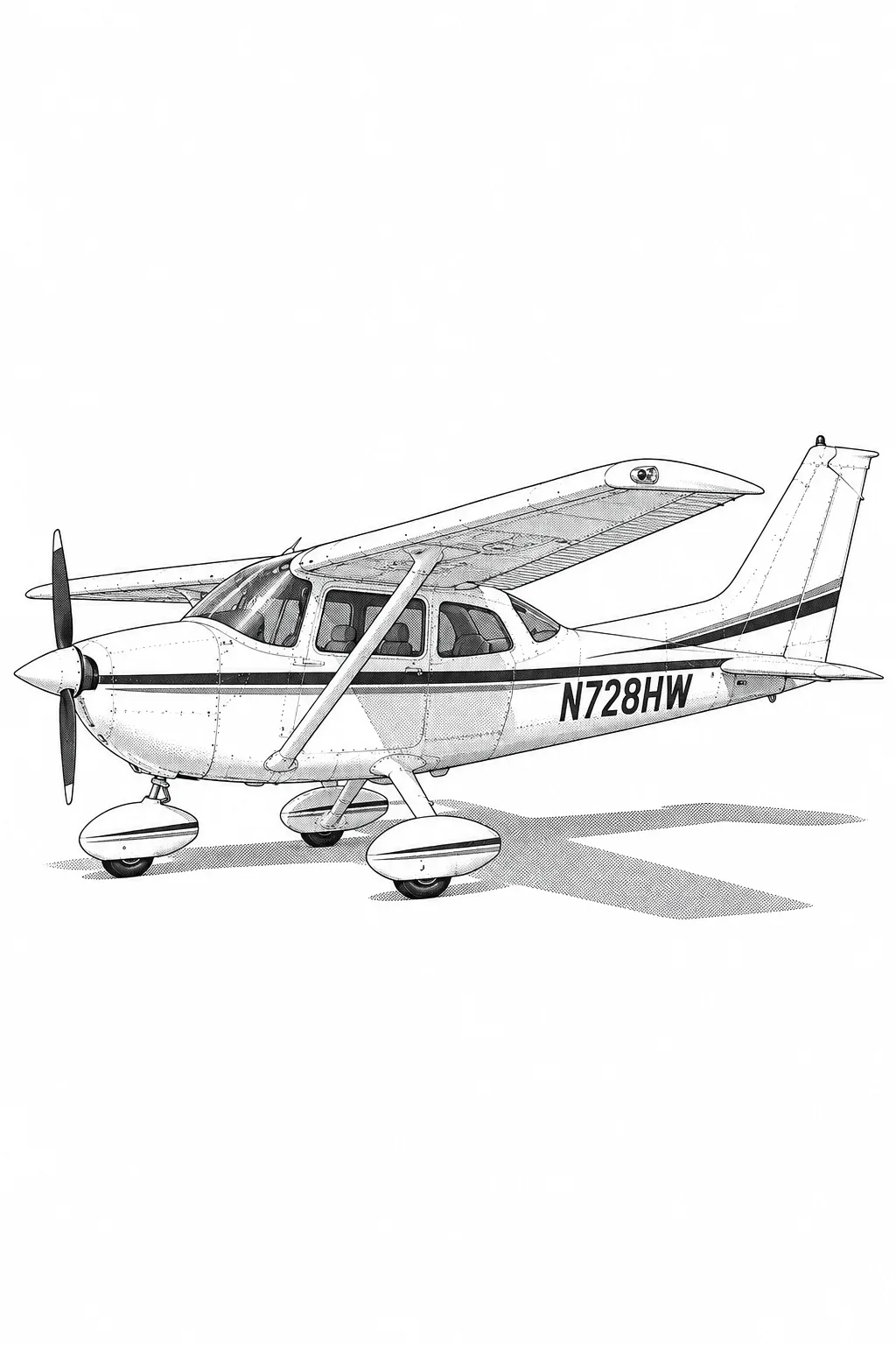 The High-Wing, a sample aircraft, painted in the Flight Manual Line style: Your aircraft, drawn as its manual drew it
